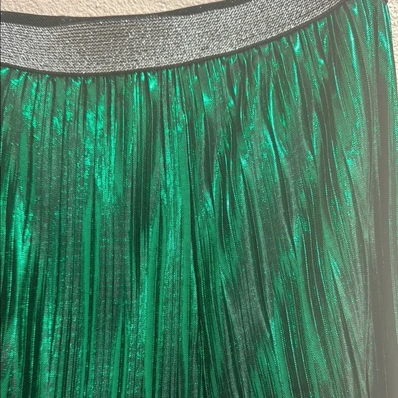 Anthropologie Seen WORN Kept Emerald Green Pleated Metallic Midi Skirt - Picture 3 of 5